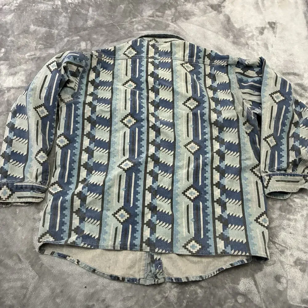 Vintage‎ The Sportsmans Guide Shirt Mens Medium M Blue Chamois Aztec Button Up
